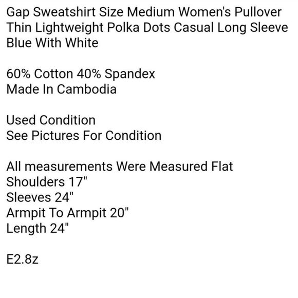 Gap Sweatshirt Size Medium Women's Pullover Thin Lightweight Polka Dots Casual - Picture 4 of 4